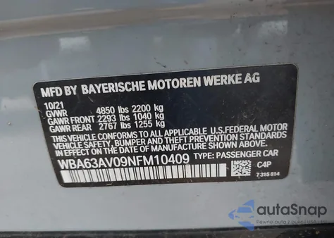 2022 BMW 430I Gran Coupe z USA, uszkodzony, nr VIN WBA63AV09NFM10409